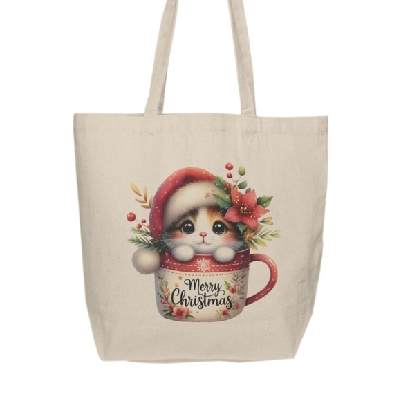 Cute Cat In A Teacup Custom Tote Bag - Picture 2 of 3